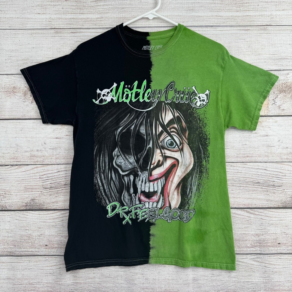 Motley Crue T-Shirt Mens Medium Green Black Dr Feelgood Split Graphic Band Tee